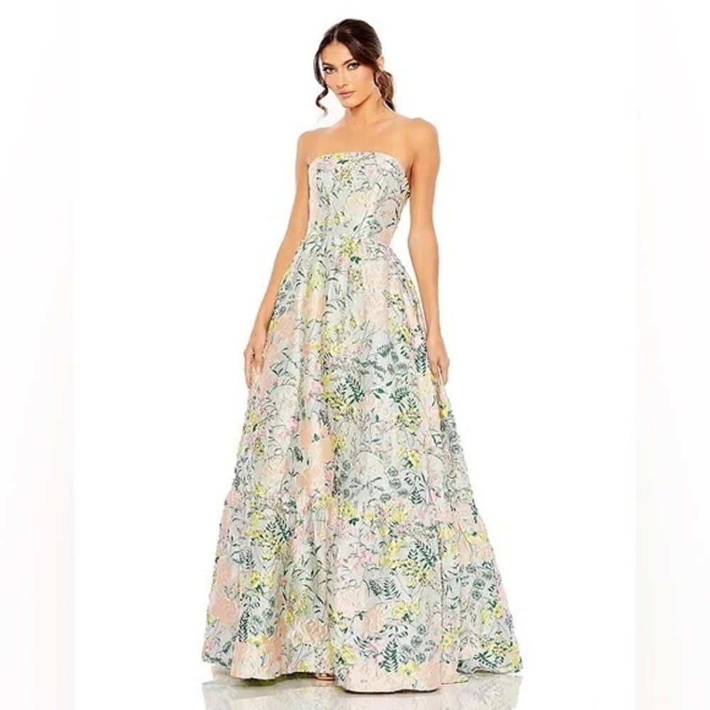 Mac Duggal Floral Brocade Strapless A Line Gown Size 12